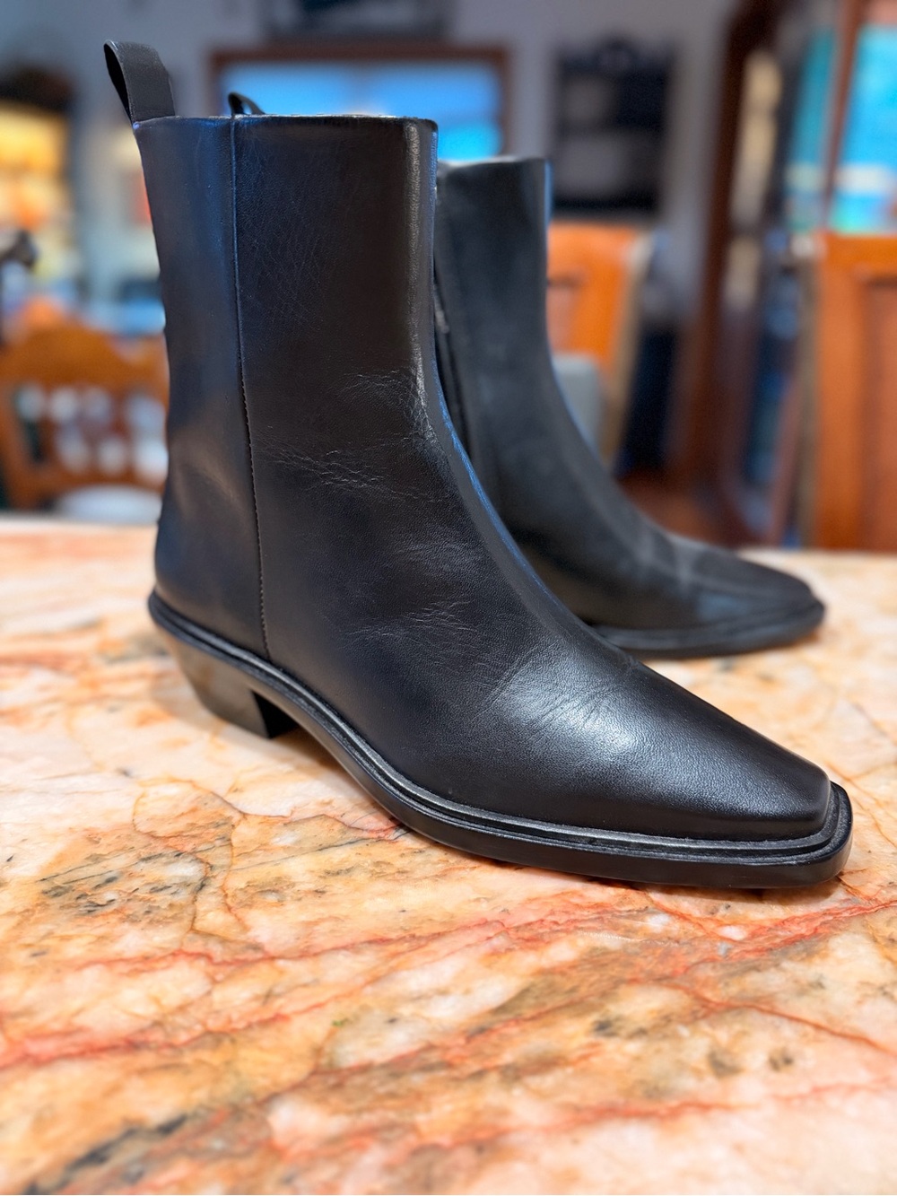 Everlane Black Leather Square-Toe Ankle Boots